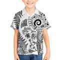 New Zealand Sea Animals Kid Hawaiian Shirt with Maori Koru Tribal Tattoo and Silver Ferns White Color