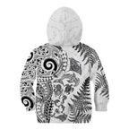 New Zealand Sea Animals Kid Hoodie with Maori Koru Tribal Tattoo and Silver Ferns White Color