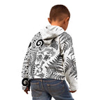 New Zealand Sea Animals Kid Hoodie with Maori Koru Tribal Tattoo and Silver Ferns White Color