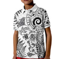 New Zealand Sea Animals Kid Polo Shirt with Maori Koru Tribal Tattoo and Silver Ferns White Color