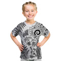 New Zealand Sea Animals Kid T Shirt with Maori Koru Tribal Tattoo and Silver Ferns White Color