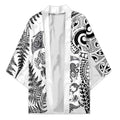 New Zealand Sea Animals Kimono with Maori Koru Tribal Tattoo and Silver Ferns White Color