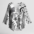 New Zealand Sea Animals Kimono Sleeve Blouse with Maori Koru Tribal Tattoo and Silver Ferns White Color