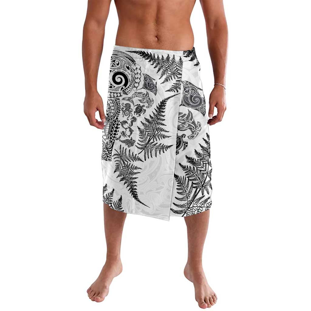 New Zealand Sea Animals Lavalava with Maori Koru Tribal Tattoo and Silver Ferns White Color
