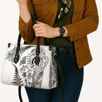 New Zealand Sea Animals Leather Bag with Maori Koru Tribal Tattoo and Silver Ferns White Color