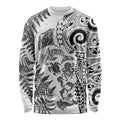 New Zealand Sea Animals Long Sleeve Shirt with Maori Koru Tribal Tattoo and Silver Ferns White Color