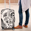 New Zealand Sea Animals Luggage Cover with Maori Koru Tribal Tattoo and Silver Ferns White Color