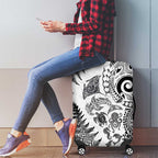 New Zealand Sea Animals Luggage Cover with Maori Koru Tribal Tattoo and Silver Ferns White Color