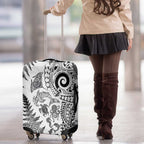 New Zealand Sea Animals Luggage Cover with Maori Koru Tribal Tattoo and Silver Ferns White Color
