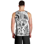 New Zealand Sea Animals Men Tank Top with Maori Koru Tribal Tattoo and Silver Ferns White Color