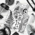 New Zealand Sea Animals Men Tank Top with Maori Koru Tribal Tattoo and Silver Ferns White Color