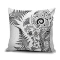 New Zealand Sea Animals Pillow Cover with Maori Koru Tribal Tattoo and Silver Ferns White Color