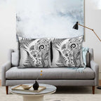 New Zealand Sea Animals Pillow Cover with Maori Koru Tribal Tattoo and Silver Ferns White Color