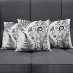 New Zealand Sea Animals Pillow Cover with Maori Koru Tribal Tattoo and Silver Ferns White Color
