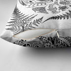 New Zealand Sea Animals Pillow Cover with Maori Koru Tribal Tattoo and Silver Ferns White Color