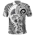 New Zealand Sea Animals Polo Shirt with Maori Koru Tribal Tattoo and Silver Ferns White Color