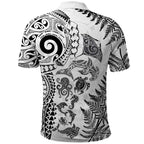 New Zealand Sea Animals Polo Shirt with Maori Koru Tribal Tattoo and Silver Ferns White Color
