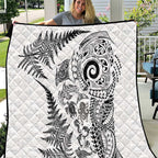 New Zealand Sea Animals Quilt with Maori Koru Tribal Tattoo and Silver Ferns White Color