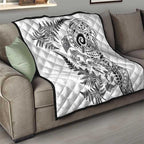 New Zealand Sea Animals Quilt with Maori Koru Tribal Tattoo and Silver Ferns White Color