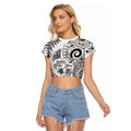 New Zealand Sea Animals Raglan Cropped T Shirt with Maori Koru Tribal Tattoo and Silver Ferns White Color