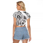 New Zealand Sea Animals Raglan Cropped T Shirt with Maori Koru Tribal Tattoo and Silver Ferns White Color