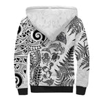 New Zealand Sea Animals Sherpa Hoodie with Maori Koru Tribal Tattoo and Silver Ferns White Color