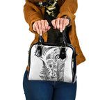 New Zealand Sea Animals Shoulder Handbag with Maori Koru Tribal Tattoo and Silver Ferns White Color