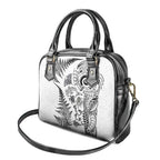 New Zealand Sea Animals Shoulder Handbag with Maori Koru Tribal Tattoo and Silver Ferns White Color
