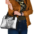 New Zealand Sea Animals Shoulder Handbag with Maori Koru Tribal Tattoo and Silver Ferns White Color