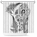New Zealand Sea Animals Shower Curtain with Maori Koru Tribal Tattoo and Silver Ferns White Color