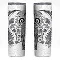 New Zealand Sea Animals Skinny Tumbler with Maori Koru Tribal Tattoo and Silver Ferns White Color