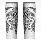 New Zealand Sea Animals Skinny Tumbler with Maori Koru Tribal Tattoo and Silver Ferns White Color