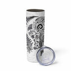 New Zealand Sea Animals Skinny Tumbler with Maori Koru Tribal Tattoo and Silver Ferns White Color