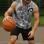New Zealand Sea Animals Sleeveless Hoodie with Maori Koru Tribal Tattoo and Silver Ferns White Color