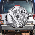 New Zealand Sea Animals Spare Tire Cover with Maori Koru Tribal Tattoo and Silver Ferns White Color