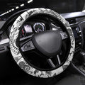 New Zealand Sea Animals Steering Wheel Cover with Maori Koru Tribal Tattoo and Silver Ferns White Color