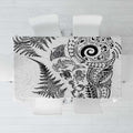 New Zealand Sea Animals Tablecloth with Maori Koru Tribal Tattoo and Silver Ferns White Color