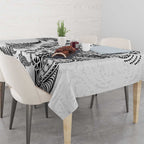 New Zealand Sea Animals Tablecloth with Maori Koru Tribal Tattoo and Silver Ferns White Color
