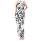 New Zealand Sea Animals Tank Maxi Dress with Maori Koru Tribal Tattoo and Silver Ferns White Color