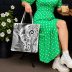 New Zealand Sea Animals Tote Bag with Maori Koru Tribal Tattoo and Silver Ferns White Color