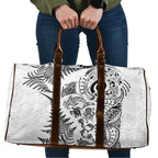 New Zealand Sea Animals Travel Bag with Maori Koru Tribal Tattoo and Silver Ferns White Color