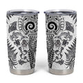New Zealand Sea Animals Tumbler Cup with Maori Koru Tribal Tattoo and Silver Ferns White Color