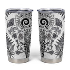 New Zealand Sea Animals Tumbler Cup with Maori Koru Tribal Tattoo and Silver Ferns White Color