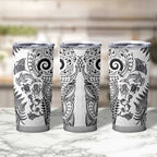 New Zealand Sea Animals Tumbler Cup with Maori Koru Tribal Tattoo and Silver Ferns White Color