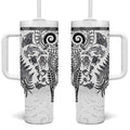 New Zealand Sea Animals Tumbler With Handle with Maori Koru Tribal Tattoo and Silver Ferns White Color