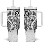New Zealand Sea Animals Tumbler With Handle with Maori Koru Tribal Tattoo and Silver Ferns White Color