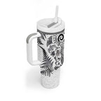 New Zealand Sea Animals Tumbler With Handle with Maori Koru Tribal Tattoo and Silver Ferns White Color