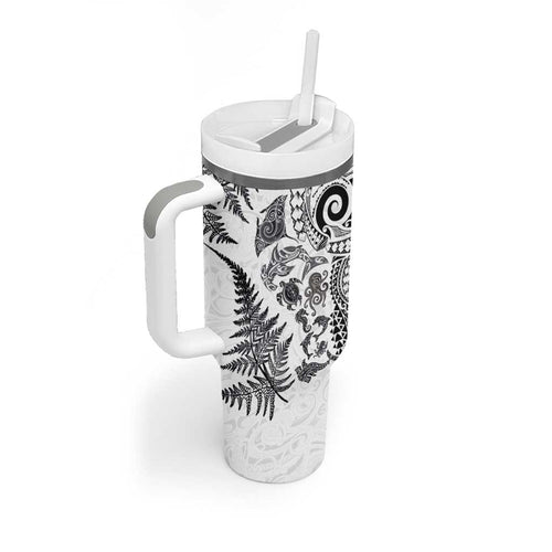 New Zealand Sea Animals Tumbler With Handle with Maori Koru Tribal Tattoo and Silver Ferns White Color