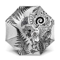 New Zealand Sea Animals Umbrella with Maori Koru Tribal Tattoo and Silver Ferns White Color
