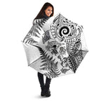 New Zealand Sea Animals Umbrella with Maori Koru Tribal Tattoo and Silver Ferns White Color